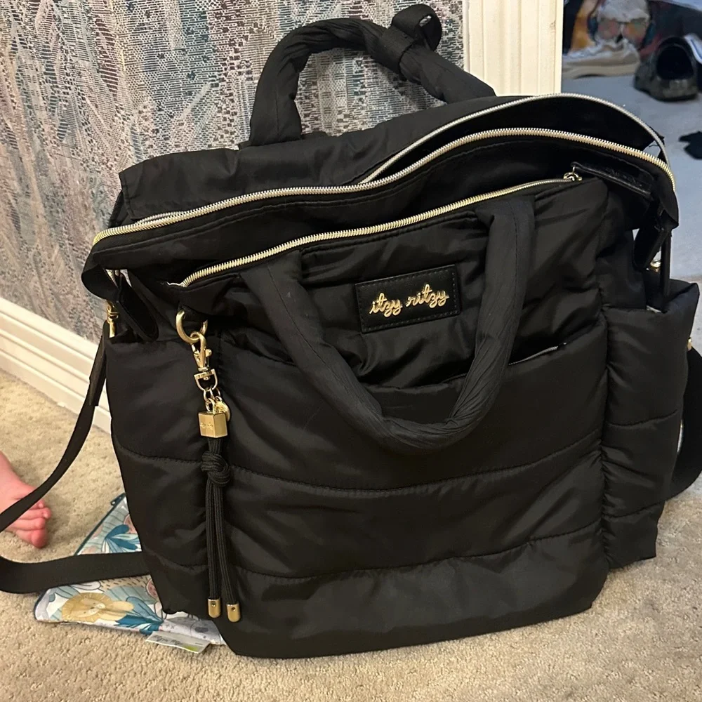 Itzy Ritzy Dream Convertible Diaper Bag Black Puffer Gold